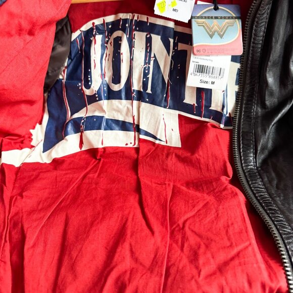 Wonder Woman Dark Brown Leather Fur Trim Pilot Jacket M - Picture 7 of 8